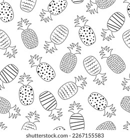 Seamless pattern Pineapples coloring doodle graphic abstract ornament vector illustration