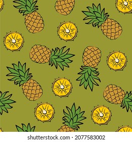 Patrón sin foco con piñas. Frutos exóticos alegres en estilo doodle. Ilustración del vector
