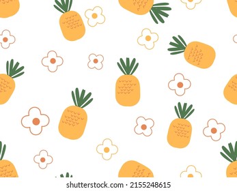 Patrón sin foco con piñas y flor tierna sobre la ilustración vectorial de fondo blanco.