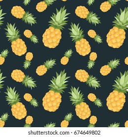 Seamless pattern with pineapples and dark background.