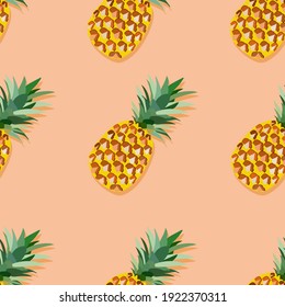 Seamless pattern with pineapples. Exotic fruits for printing on fabric, textiles, decorative pillow, paper, bedding. Pink pastel background. Vector graphics.