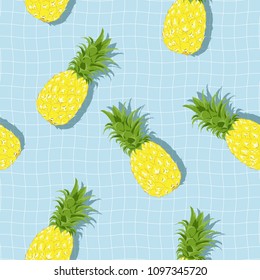 Seamless pattern Pineapples Float On Swimming Pool.printing wallpaper.vector illustration
