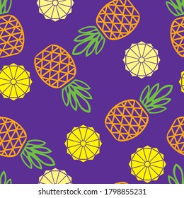 Patrón sin foco con piñas. Fondo de color fruta.