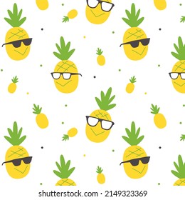 seamless pattern with pineapples fruits
