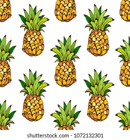 Seamless pattern with pineapples. Fruits print. background texture. Wallpaper