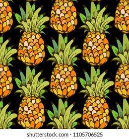 Seamless pattern with pineapples. Fruits print. background texture. Wallpaper, fabric design