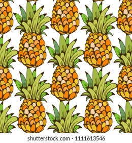 Seamless pattern with pineapples. Fruits print. background texture. Wallpaper, fabric design