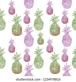 Seamless pattern with pineapples. Graphic stylized drawing. Vector illustration