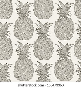 Seamless pattern with pineapples. Graphic stylized drawing. Vector illustration