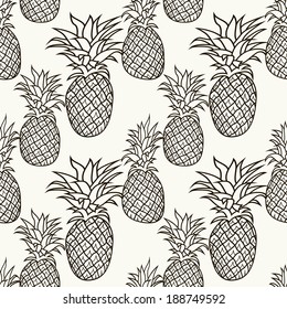 Seamless pattern with pineapples. Graphic stylized drawing. Vector illustration