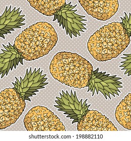 Seamless pattern with pineapples. Graphic stylized drawing. Vector illustration