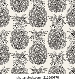 Seamless pattern with pineapples. Graphic stylized drawing. Vector illustration