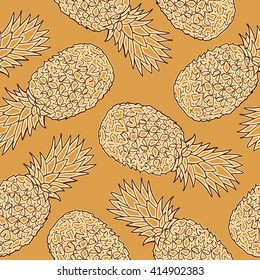 Seamless pattern with pineapples. Graphic stylized drawing. Vector illustration