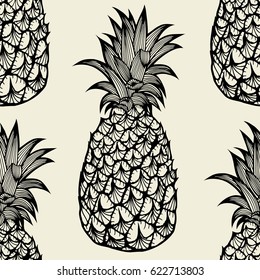 Seamless pattern with pineapples. Graphic stylized drawing. Vector illustration
