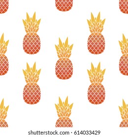 Seamless pattern of pineapples with leaf. Tropical, exotic fruits. Typography, t-shirt graphics, poster, banner, textile, apparel, logo concept. Vector