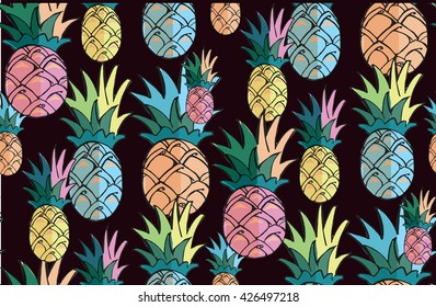 seamless pattern of pineapples on a black background