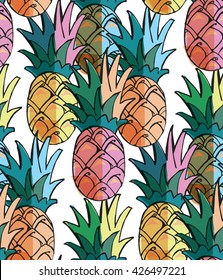 seamless pattern of pineapples on a black background