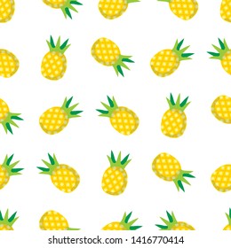 Seamless  pattern with pineapples on white background. Summer, tropical, exotic, freshness, food concept for wrapping, wallpaper, backdrop. Vector 10 EPS illustration.