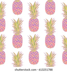 Seamless pattern with pineapples on white background. Vector illustration.