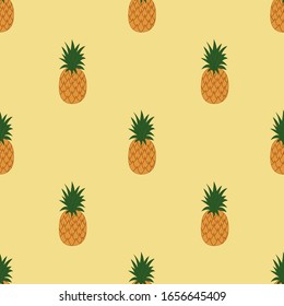 Seamless pattern with pineapples on a yellow background. Vector illustration.