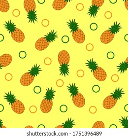 Seamless pattern with pineapples on a yellow background. Vector illustration.