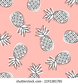 Seamless pattern with pineapples and pink background