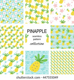 Seamless Pattern with Pineapples and Stars. Cute Background with Fruit for Print.