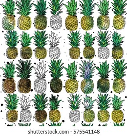 Seamless pattern with pineapples. Stylish pattern in Scandinavian style.