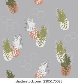 Seamless pattern of pineapples for textile and other surfaces.