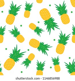 Seamless pattern with pineapples. Tropical fruit. Summer background.