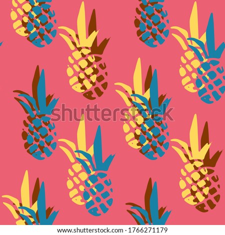 Seamless pattern with pineapples. Tropical fruits repeating background. Fabric design