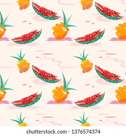Seamless pattern with pineapples, watermelon fabric textile wallpaper.