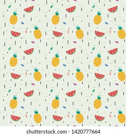 Seamless pattern with pineapples and watermelons