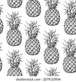 Seamless pattern with Pineappple. Hand drawn package design. Pineapple template. Vector illustration. Pattern illustration. Can used for package