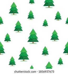 Seamless pattern with pines. Flat design.  Holiday New Year or Christmas vector illustration. Design element for banner, wallpaper, wrapping paper or fabric.