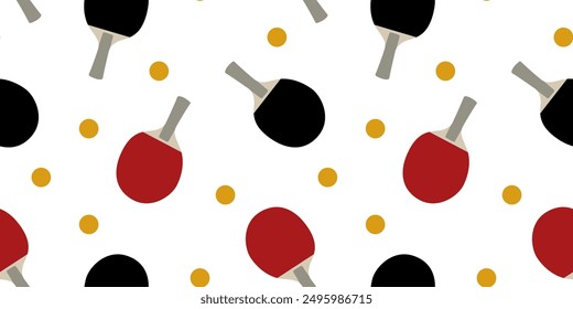 Seamless pattern with ping pong rackets and balls on a white background, sports games, inventory for sportsmen