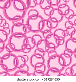 Seamless pattern with pink abstract circles made of parts with gradients. Vector background.