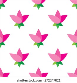 Seamless pattern with pink abstract flowers on white background