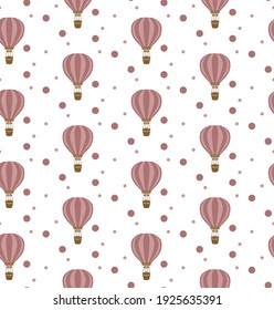 seamless pattern of pink aerostat silhouettes. Balloon flat, line art. Creative kids texture for fabric, wrapping, textile, wallpaper, apparel. Vector illustration