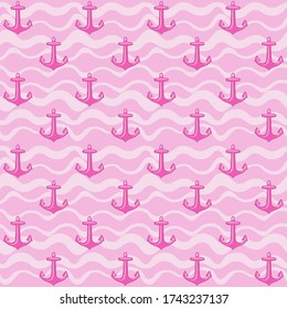Seamless pattern with pink anchors. Children's marine print. Festive summer packaging. Vector background, beach, vacation, sea.