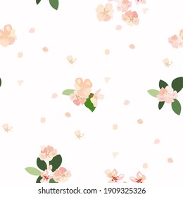 Seamless pattern with pink apple blossoms. For textiles or design