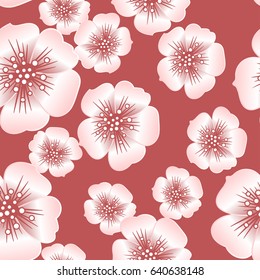 Seamless pattern with pink apple flowers, hand drawn artistic background