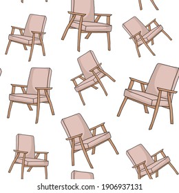 Seamless pattern with pink armchair in modern style