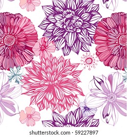 seamless pattern with pink asters and dahlia