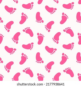 Seamless pattern with pink baby footprints