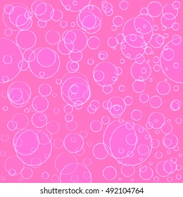Seamless pattern pink background, beautiful white circles, cocktail bubbles. Abstract vector.