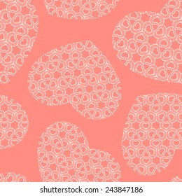 Seamless pattern, pink background with hearts of lines light color