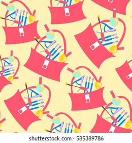 seamless pattern pink bag ladies with cosmetic and varnishes  vector illustration