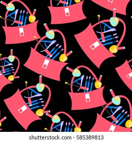 seamless pattern pink bag ladies with cosmetic  vector illustration