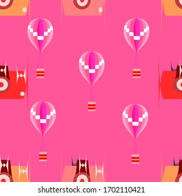 seamless pattern with pink ball and many color of camera background that design for print, gift wrap or fabric